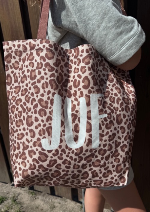Canvas shopper voor juf met luipaardprint