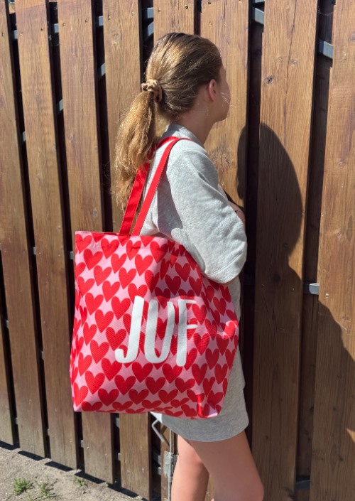 Dragen & Zo Canvas Shopper Juf hartjes print product vooraanzicht