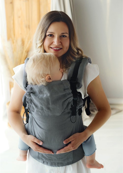 Little Frog Prime Pure Linen Shadow draagzak in warme anthracietgrijze linnen look