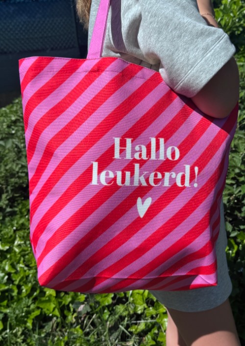 Dragen & Zo Canvas Shopper Hallo leukerd streepjes print vooraanzicht