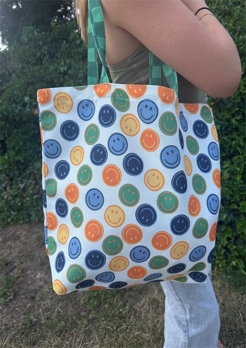 Canvas shopper met smiley print
