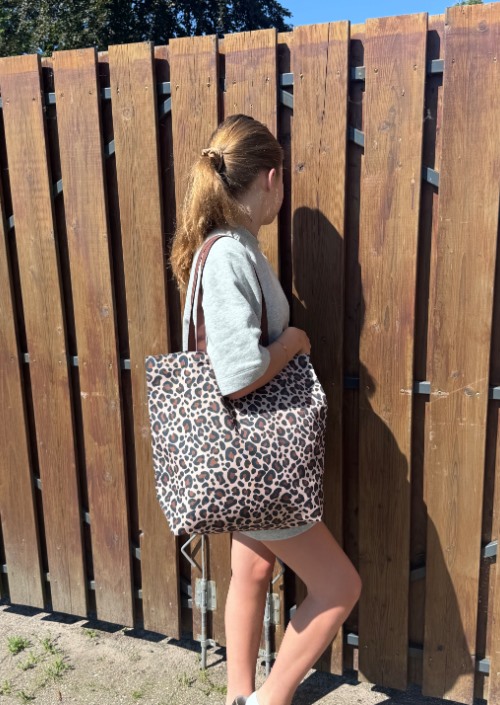 Canvas shopper met luipaardprint